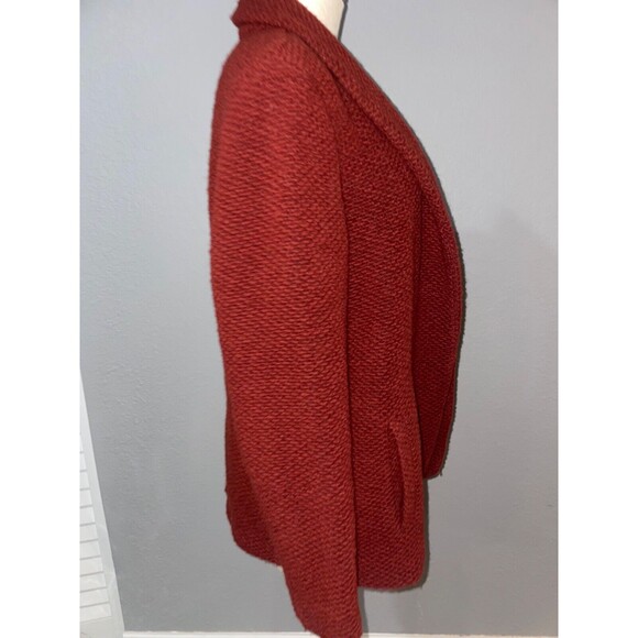 Promod Women's Wool Cardigan Coat size L Open Front Red Holidays Christmas - Picture 4 of 13